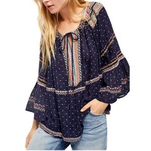 Free People Boho Cotton Blend Pheasant Blouse Top Size XS